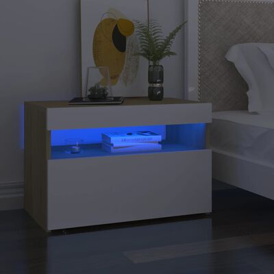 vidaXL Nachttisch mit LED-Leuchten 2 Stk. Weiß Sonoma-Eiche 60x35x40cm