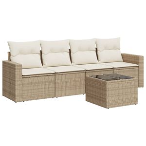 vidaXL 5-tlg. Garten-Sofagarnitur mit Kissen Beige Poly Rattan