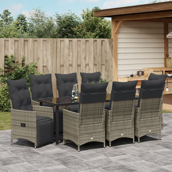 vidaXL Garten Essgruppe mit Kissen 9 pcs Grau Poly Rattan