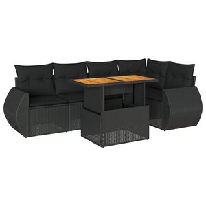 vidaXL 6-tlg. Garten-Sofagarnitur mit Kissen Schwarz Poly Rattan