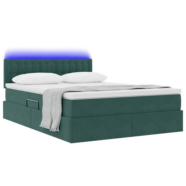 vidaXL Bett mit Stauraum und LED Dunkelgr&uuml;n 140 x 190 cm Samt