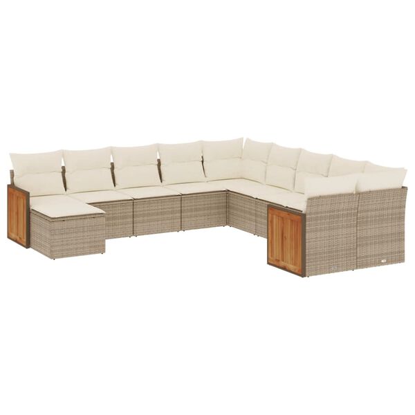 vidaXL 11-tlg. Garten-Sofagarnitur mit Kissen Beige Poly Rattan