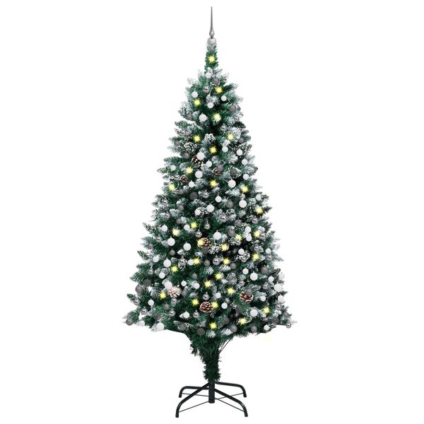 vidaXL K&uuml;nstlicher Weihnachtsbaum mit Beleuchtung Kugeln Zapfen 240 cm