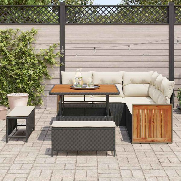 vidaXL Gartensofa-set mit Kissen 9 pcs Schwarz und Creme Poly-Rattan