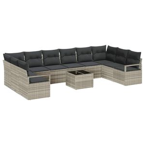 vidaXL Sofa Set mit Kissen 11 pcs Hellgrau Poly Rattan