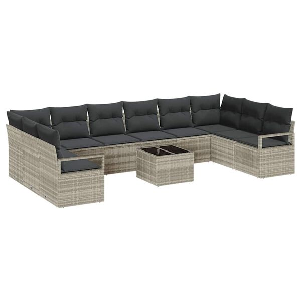 vidaXL Sofa Set mit Kissen 11 pcs Hellgrau Poly Rattan