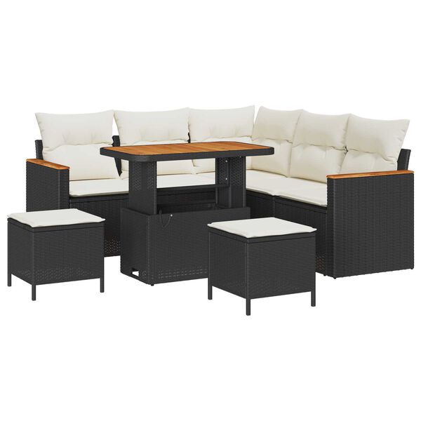 vidaXL Gartensofa-set mit Kissen 8 pcs Schwarz Poly Rattan