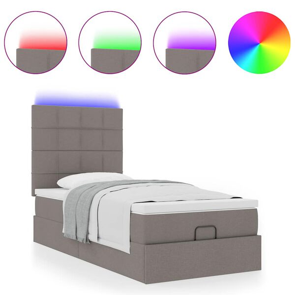 vidaXL Ottoman-Bett mit Matratze & LEDs Taupe 80x200 cm Stoff