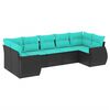 vidaXL 7-teiliges Gartensofa-Set mit Kissen, schwarzes Polyrattan
