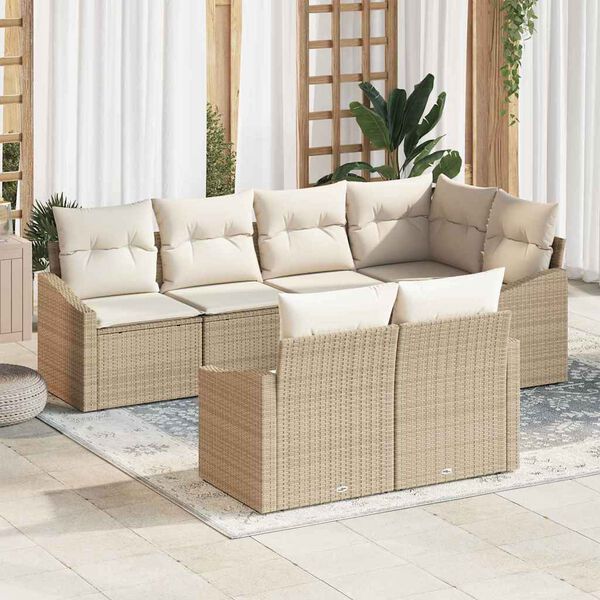 vidaXL Garten-Sofa-Set 7 pcs Beige Poly Rattan