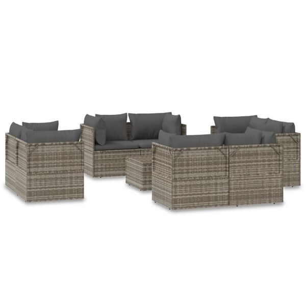 vidaXL 9-tlg. Garten-Lounge-Set mit Kissen Grau Poly Rattan