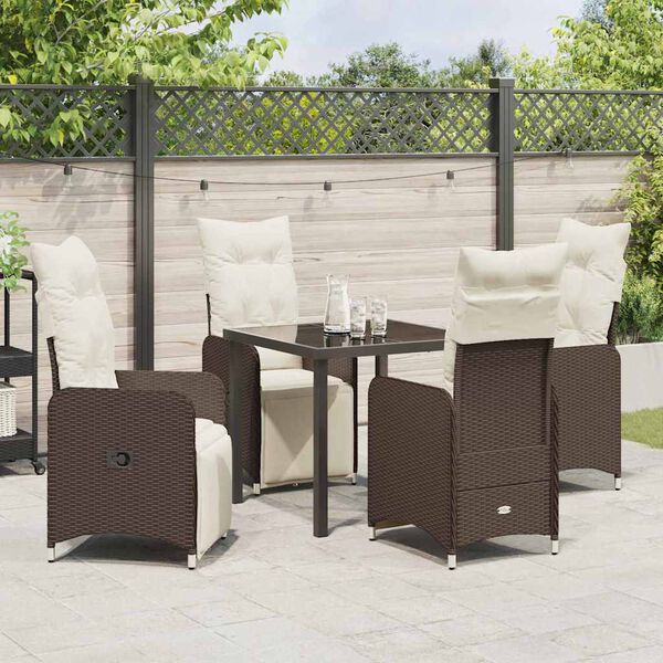 vidaXL Garten Essgruppe mit Kissen 5 pcs Braun Poly Rattan