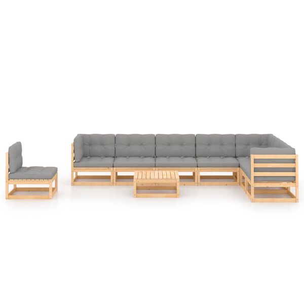 vidaXL 9-tlg. Garten-Lounge-Set mit Kissen Massivholz Kiefer