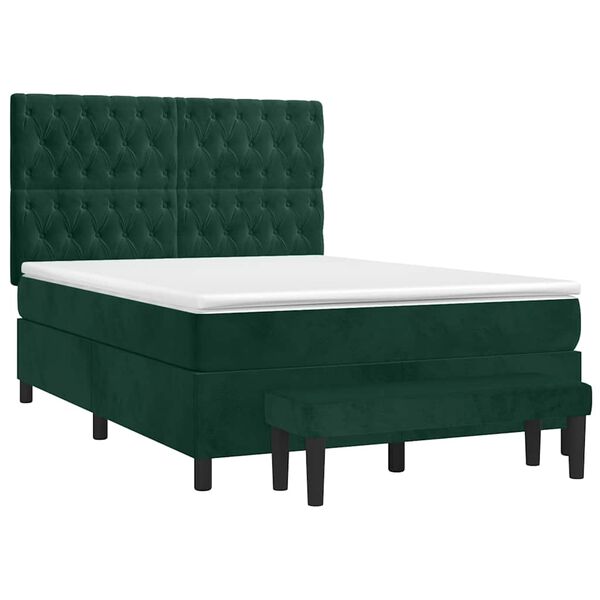 vidaXL Boxspringbett mit Matratze Dunkelgr&uuml;n 140x190 cm Samt