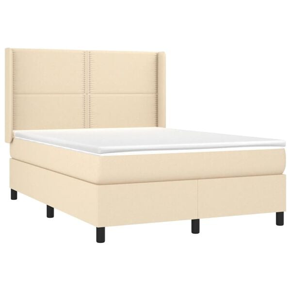 vidaXL Boxspringbett mit Matratze Creme 140x190 cm Stoff