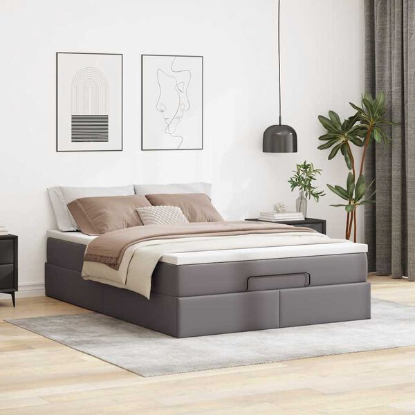 vidaXL Ottoman-Bett mit Matratze Grau 140x190 cm Kunstleder