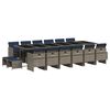 vidaXL 17-teiliges Garten-Ess-Set mit Kissen, grau, Polyrattan