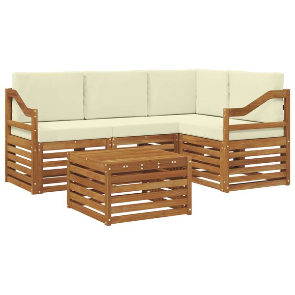 vidaXL M&ouml;belsets mit Kissen 5 pcs Natur und Creme Holzwerkstoff
