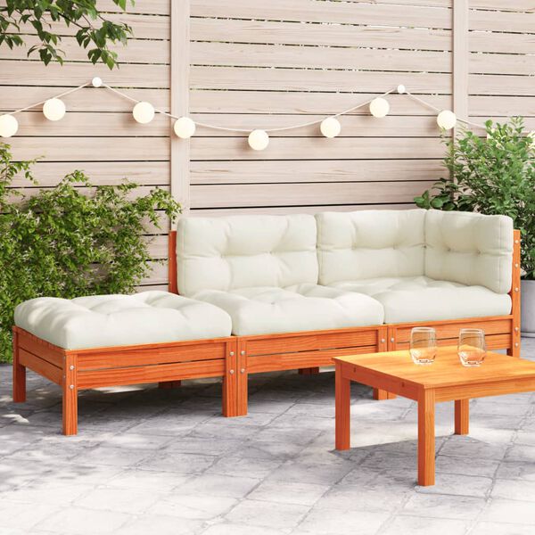 vidaXL Gartensofa mit Kissen und Hocker 3-Sitzer