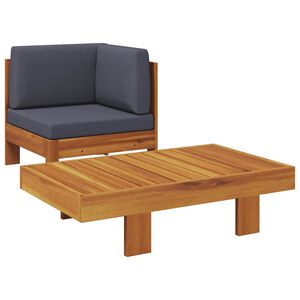 vidaXL 2-tlg. Garten-Lounge-Set mit Dunkelgrauen Kissen Akazienholz