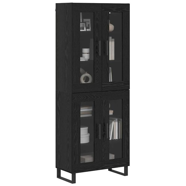vidaXL Highboard 2 pcs Schwarz Eichen-Optik Engineered Wood und Glas