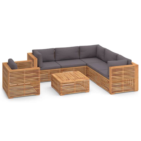 vidaXL 7-tlg. Garten-Lounge-Set mit Dunkelgrauen Kissen Teakholz