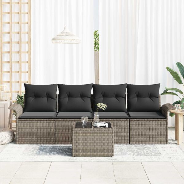 vidaXL Sofa Set mit Kissen 5 pcs Grau Poly-Rattan