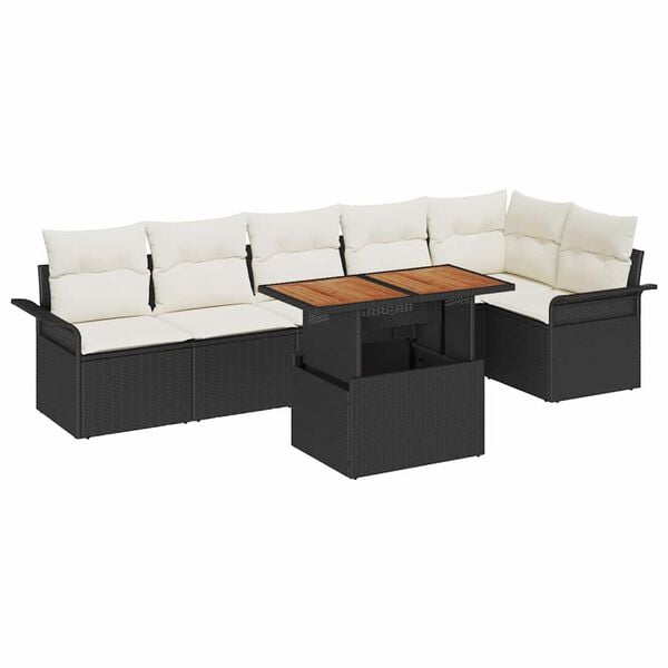 vidaXL Garten-Sofa-Set mit Kissen 7 pcs Schwarz und Creme