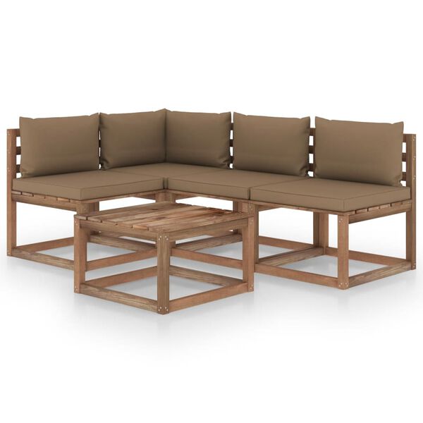 vidaXL 5-tlg. Garten-Lounge-Set mit Taupe Kissen