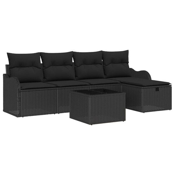 vidaXL Gartensofa-set mit Kissen 6 pcs Schwarz Poly-Rattan