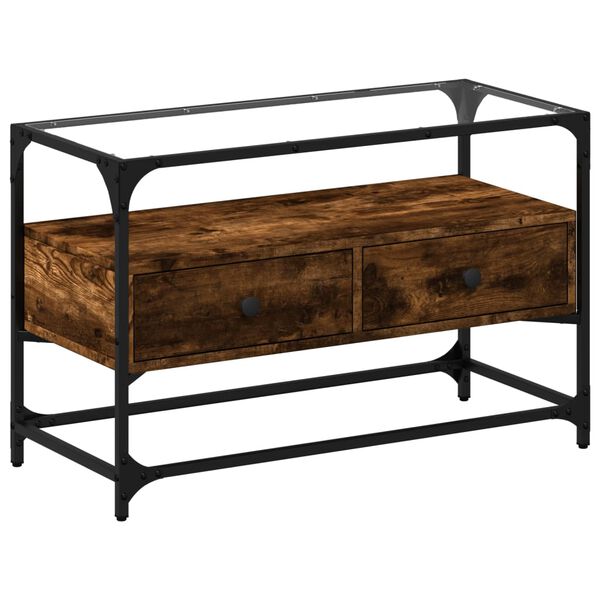 vidaXL TV-Schrank mit Glasplatte R&auml;uchereiche 80x35x51cm Holzwerkstoff