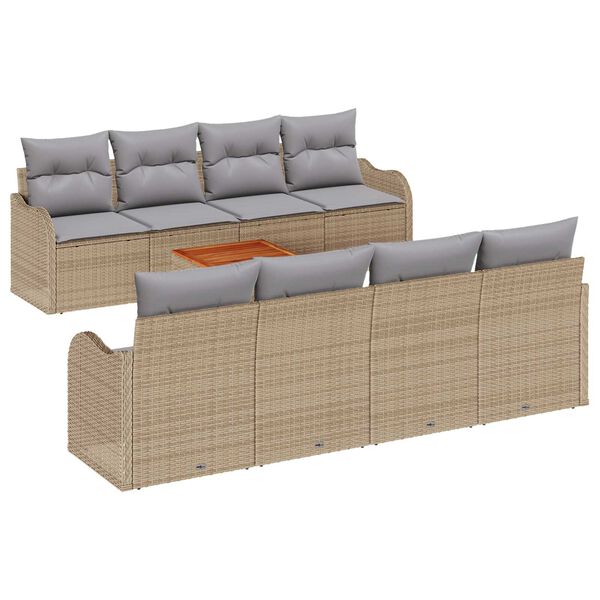 vidaXL Gartensofa-set mit Kissen 9 pcs Beige Poly-Rattan