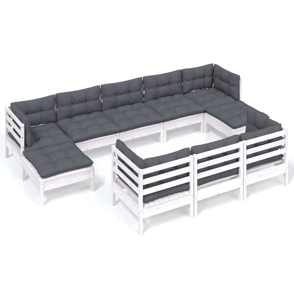 vidaXL 10-tlg. Garten-Lounge-Set mit Kissen Weiß Kiefer Massivholz