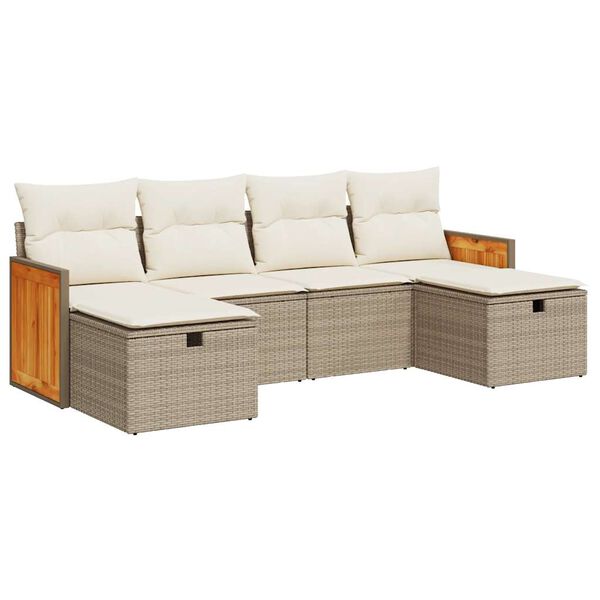 vidaXL 6-tlg. Garten-Sofagarnitur mit Kissen Beige Poly Rattan