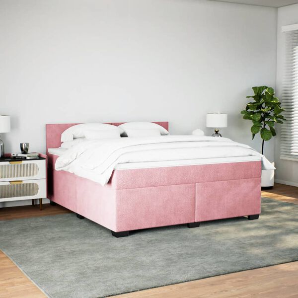 vidaXL Boxspringbett mit Matratze Rosa 180x200 cm Samt
