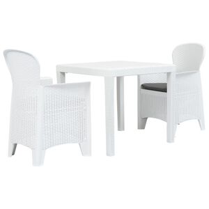 vidaXL 3-tlg. Bistro-Set Kunststoff Wei&szlig; Rattan-Optik