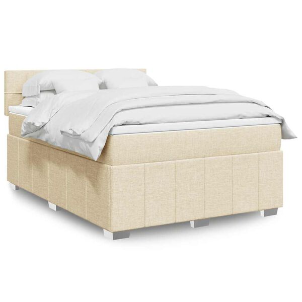 vidaXL Boxspringbett mit Matratze Creme 140x190 cm Stoff