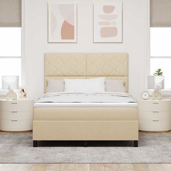 vidaXL Boxspringbett mit Matratze Creme 160 x 200 cm Stoff