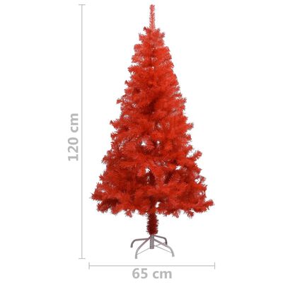 vidaXL Künstlicher Weihnachtsbaum mit LEDs & Kugeln Rot 120 cm PVC