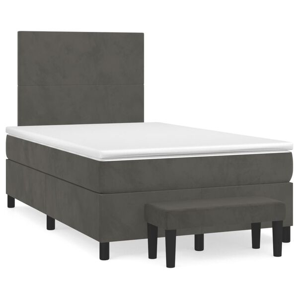 vidaXL Boxspringbett mit Matratze Dunkelgrau 120x190 cm Samt