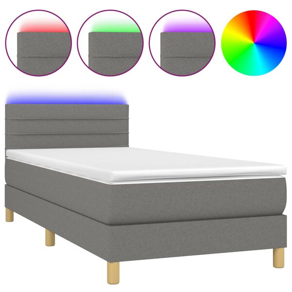 vidaXL Boxspringbett mit Matratze & LED Dunkelgrau 80x200 cm Stoff