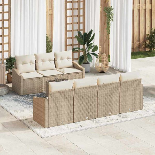 vidaXL Sofa Set mit Kissen 8 pcs Beige und Creme Poly Rattan