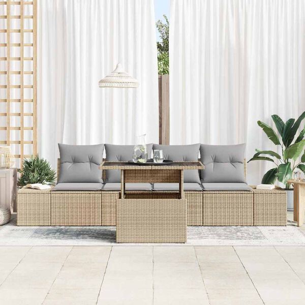 vidaXL Sofa Set mit Kissen 5 pcs Beige und Hellgrau Poly-Rattan