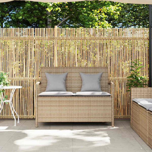 vidaXL Gartenbank mit Stauraum und Kissen Beige Poly Rattan
