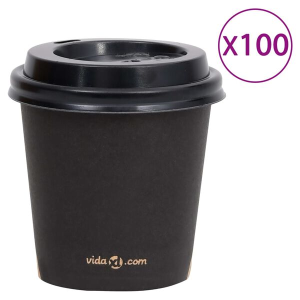 vidaXL Pappbecher mit Deckel 120 ml 100 Stk. Schwarz