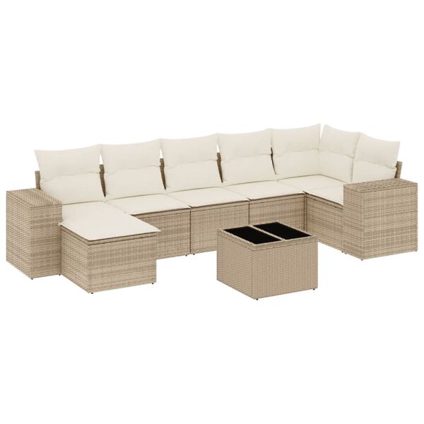 vidaXL 8-tlg. Garten-Sofagarnitur mit Kissen Beige Poly Rattan