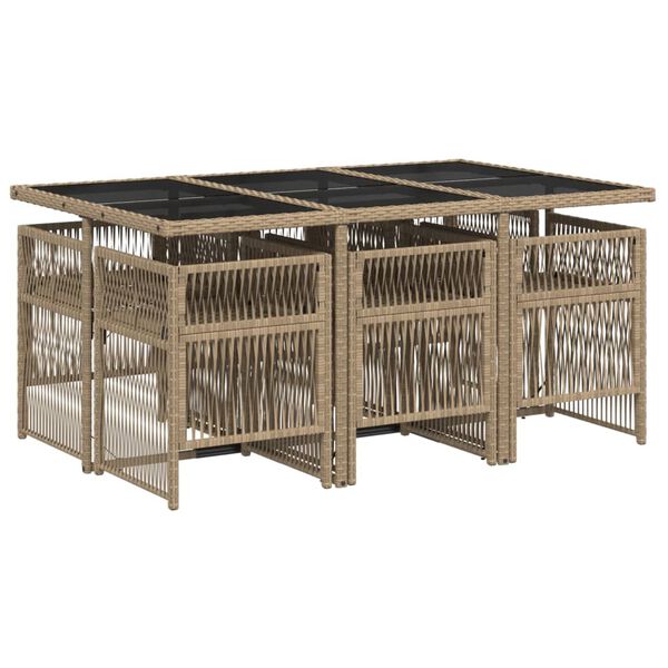 vidaXL 7-tlg. Garten-Essgruppe mit Kissen Beigemischung Poly Rattan