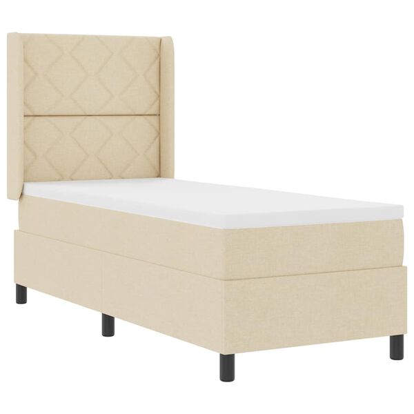 vidaXL Boxspringbett mit Matratze mit Kopfteil Creme 90 x 190 cm Stoff