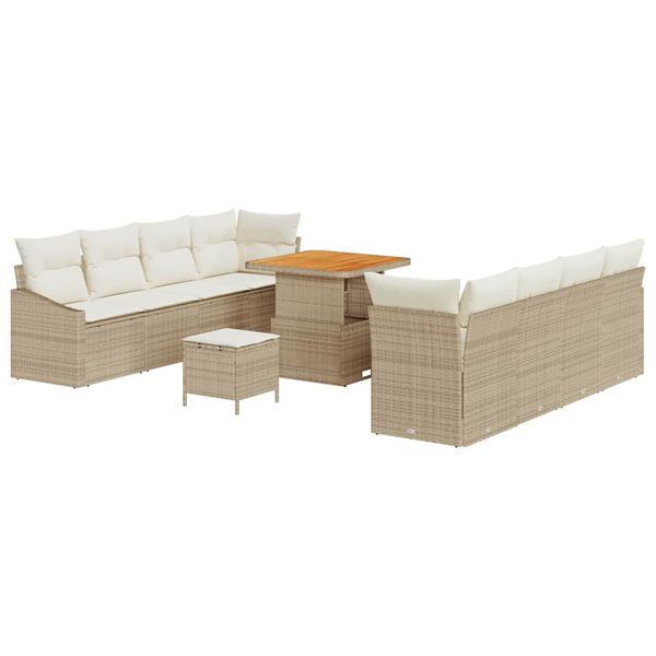 vidaXL Garten-Sofa-Set mit Kissen mit Speicher 11 pcs Beige und Creme