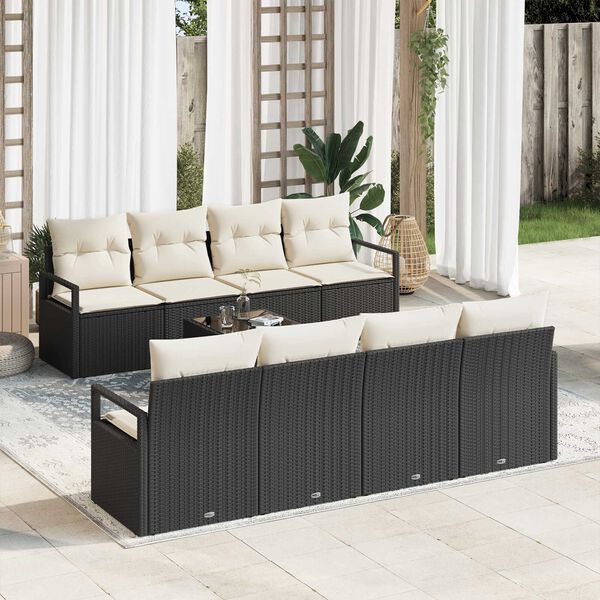 vidaXL Gartensofa-set mit Kissen 9 pcs Schwarz und Creme Poly-Rattan